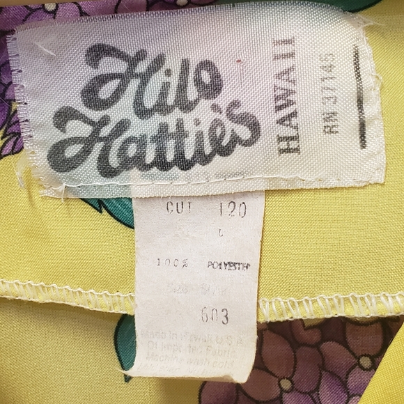 Hilo Hattie Dress Cotton Kimono Hawaii Vintage Yellow Floral Long Size L FLAW - Picture 8 of 8